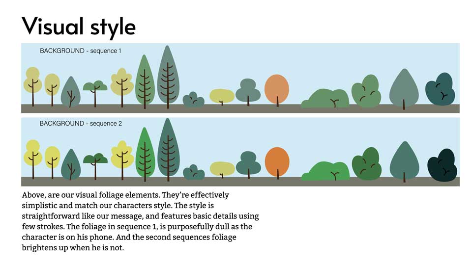 presentation slide showing illustrated trees, one more vibrant than the other
