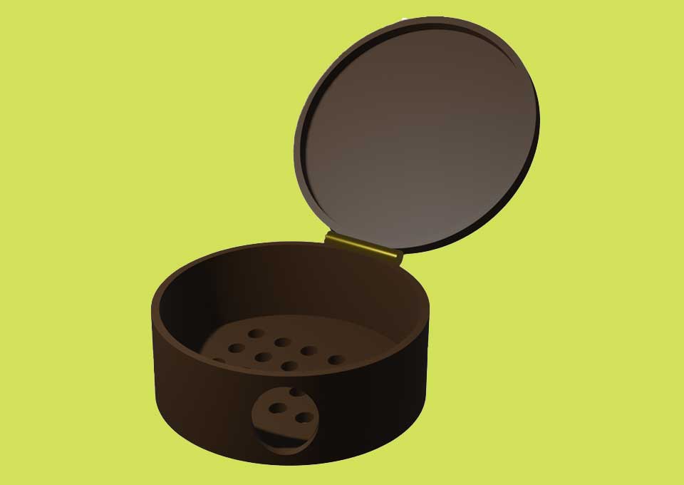 short cylindrical container-like den with holes in the bottom for ventillation, and a larger hole just big enough to a dormouse to enter and exit.