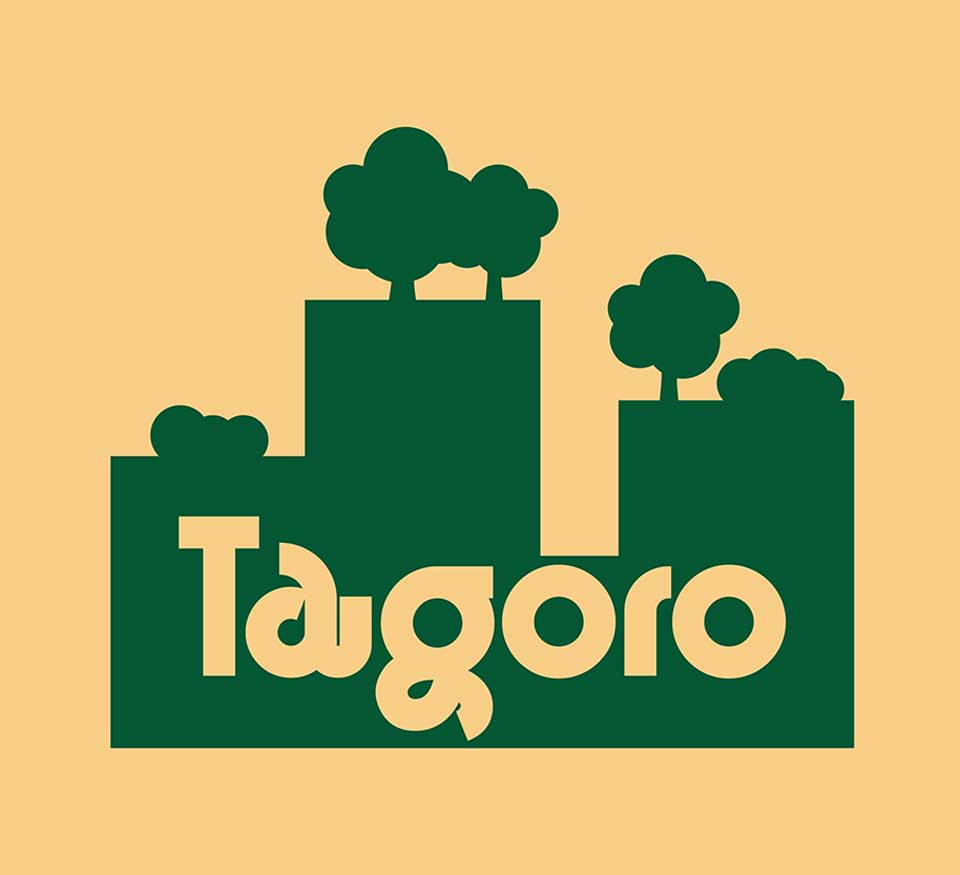 logo of highrise with rooftop gardens, beige background, green accents