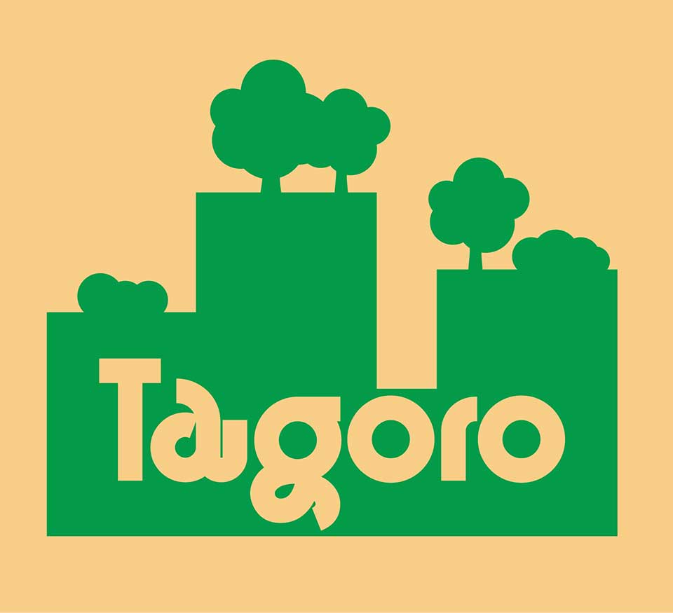 logo of highrise with rooftop gardens, beige background, light green accents