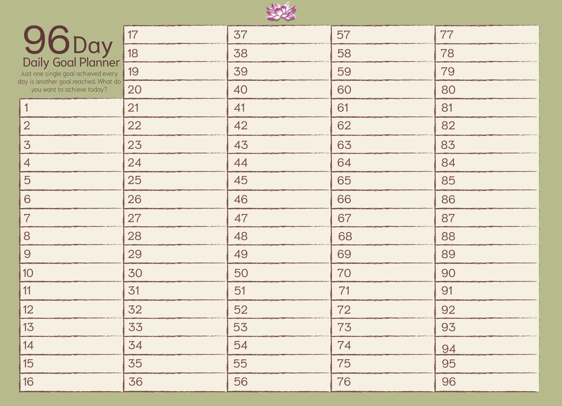 96 day planner poster
